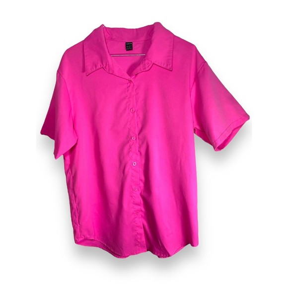 SHEIN Tops - SHEIN Hot Pink Button Shirt size M